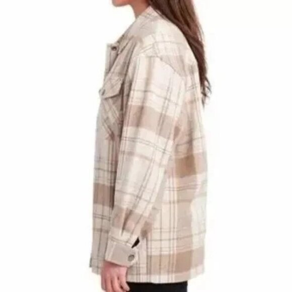 HFX Plaid Shirt Jacket Womens Size M Fit Snap Button Collared 1534711 Off White - Picture 3 of 15
